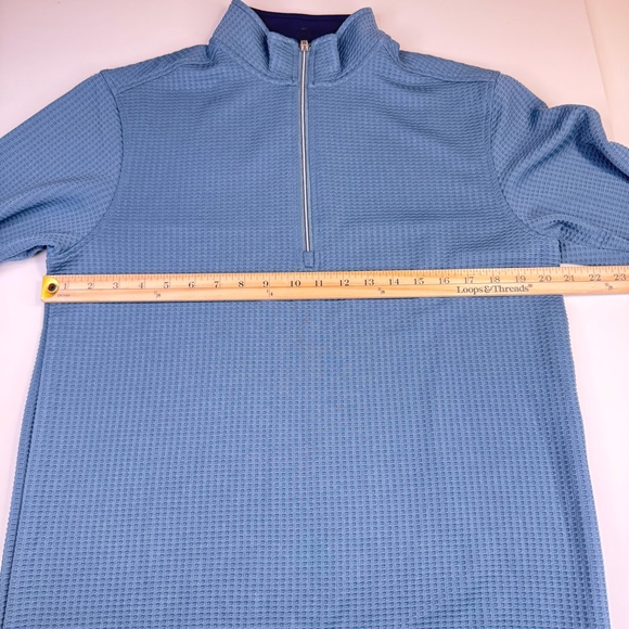 Straight Down Pullover Men's Small Blue Waffle Knit Petrol Optic 1/4 Zip Golf - Picture 7 of 12